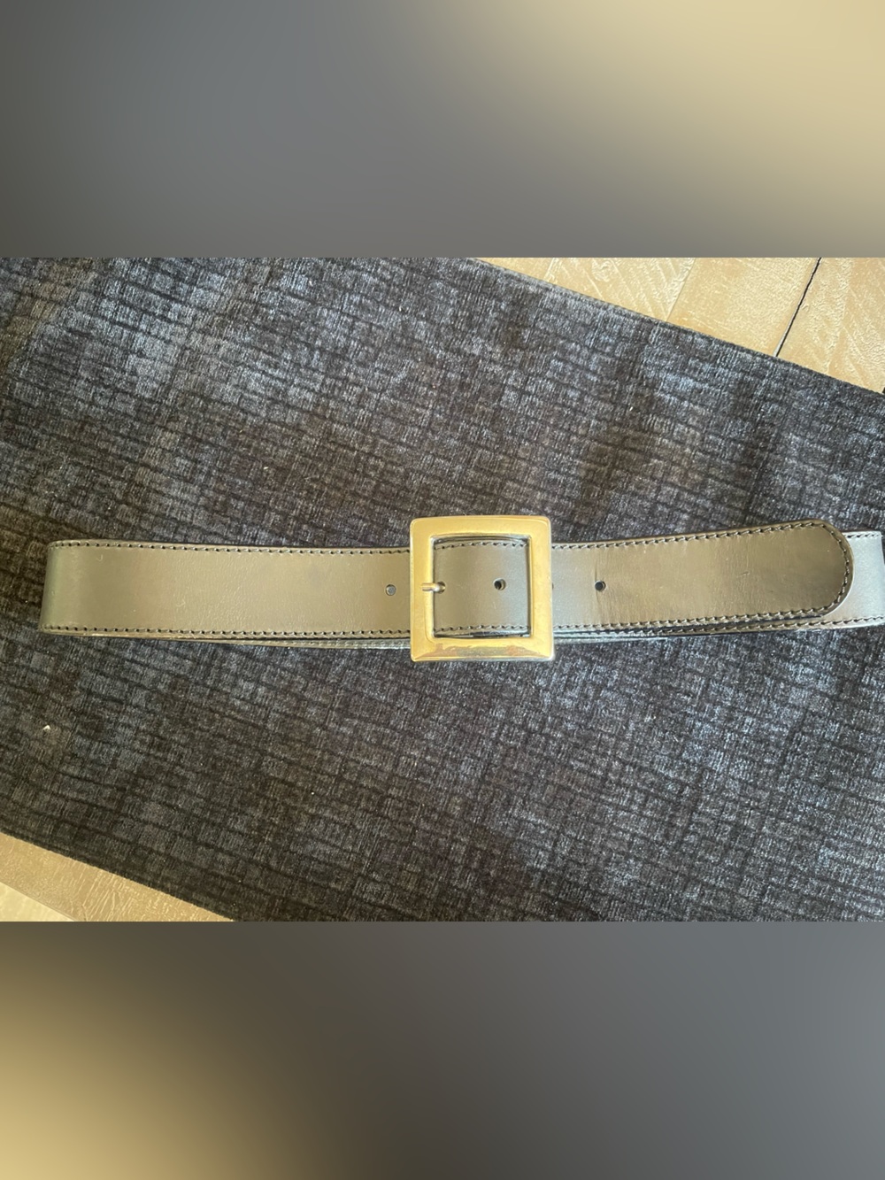 Dkny Olive Black Leather Belt with Square Silver Buckle